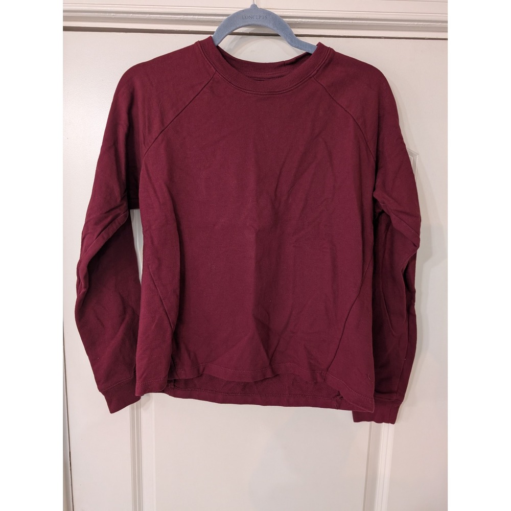 Pareto Women Burgundy Organic Cotton Raglan‎ Crewneck Sweatshirt USA Small